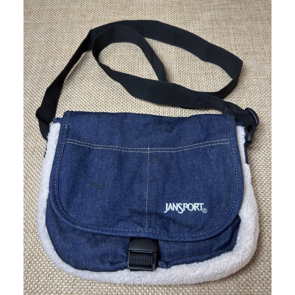 Jansport Denim Messenger Bag Sherpa Corduroy Y2K Chill Out Shoulder Crossbody